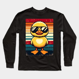 Cool Retro Yellow Duck in Sunglasses 70s 80s 90s Funny Duck Long Sleeve T-Shirt